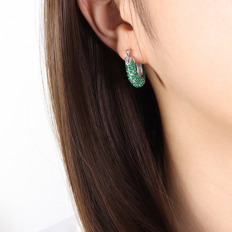 Luxurious Titanium Steel Rhinestone Emerald Drip Earrings