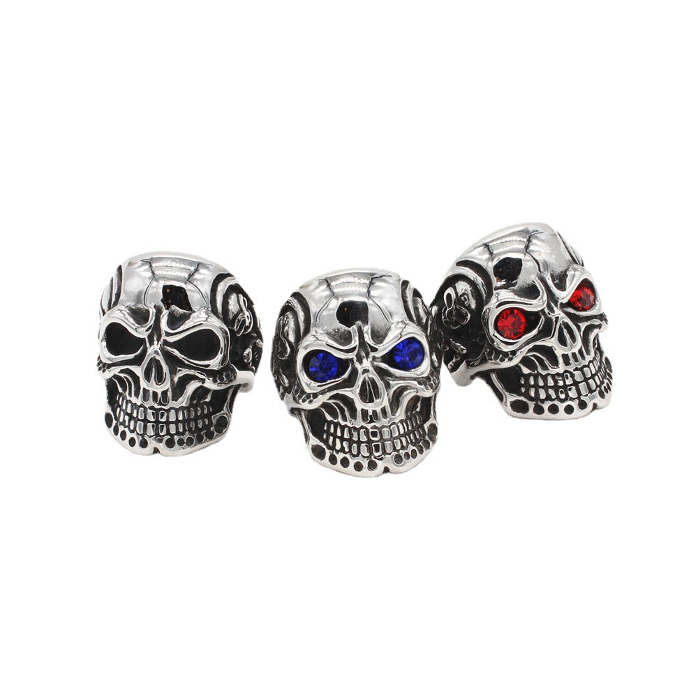 Halloween Punk Skull Zircon Titanium Steel Ring for Men