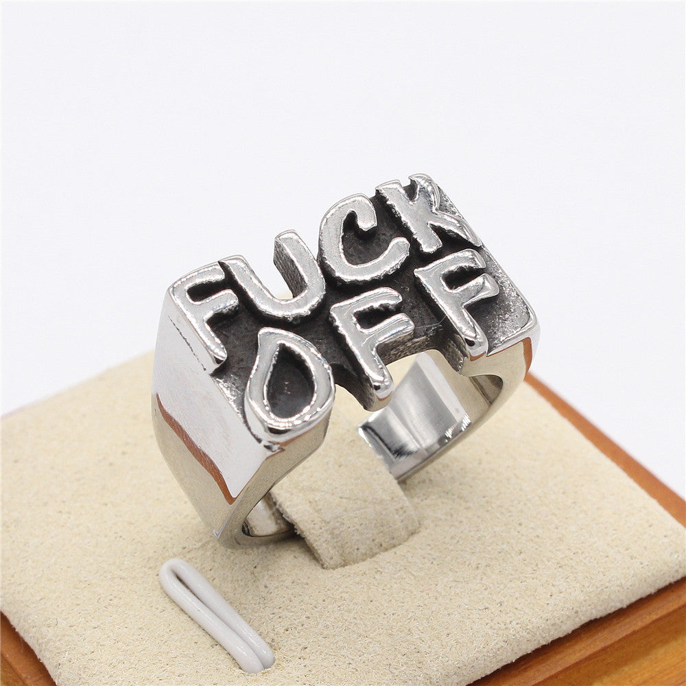 Vintage Letter Fuck Off Men's Titanium Steel Ring