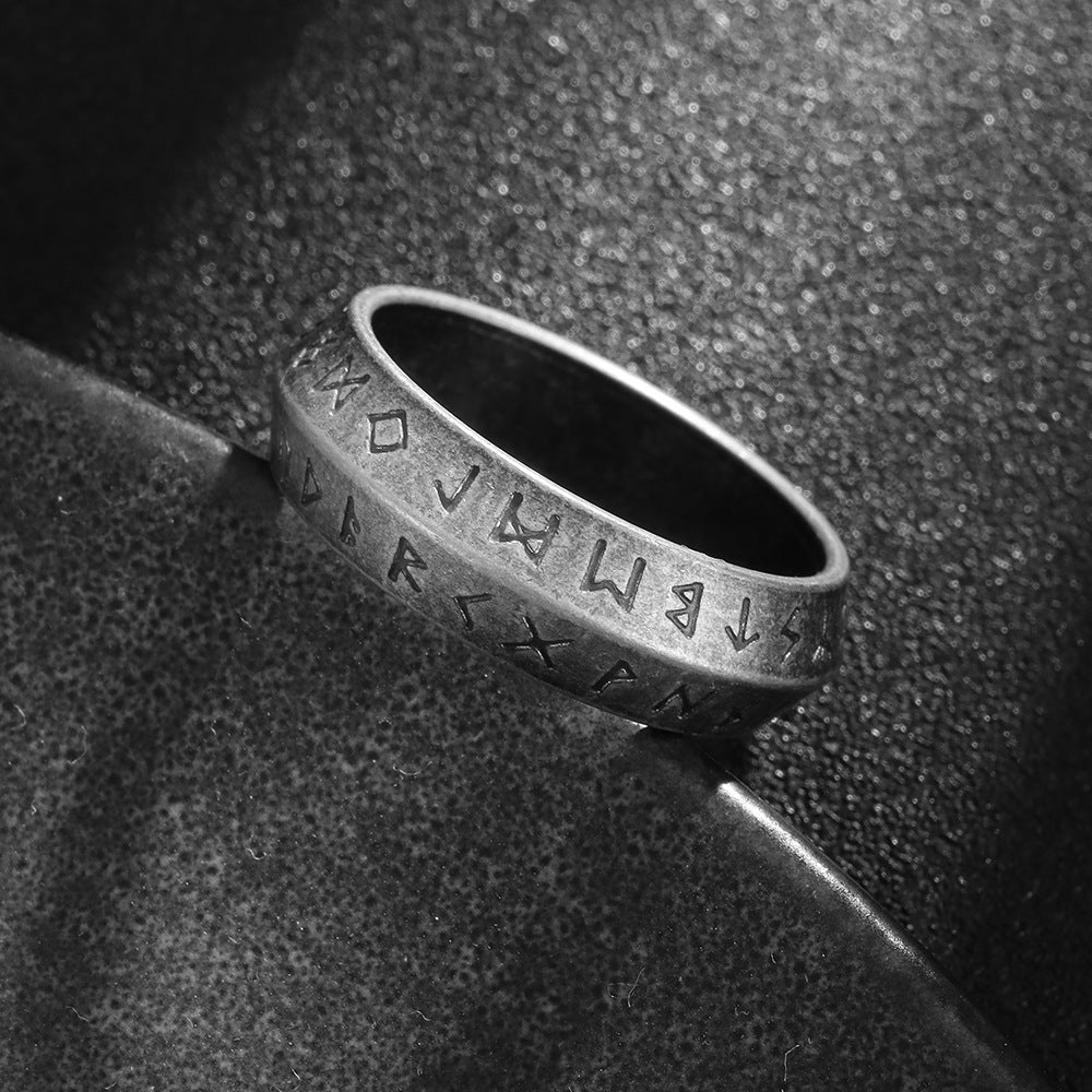European American Men's Vintage Viking Rune Titanium Steel Ring Personalized Cross-Border Jewelry