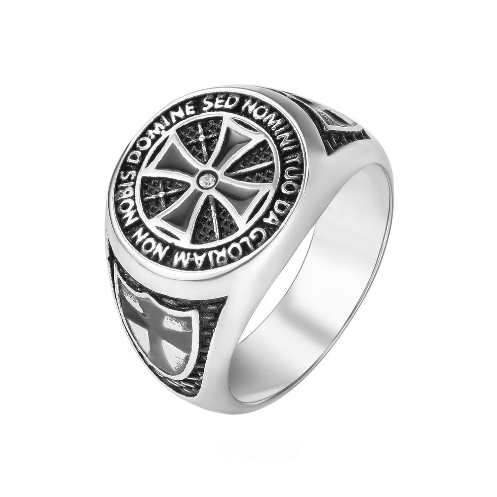 Crusader Cross Round Titanium Steel Ring for Men