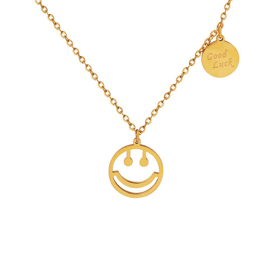 Golden Smiling Face Pendant Necklace - Hip Hop Collection for Women