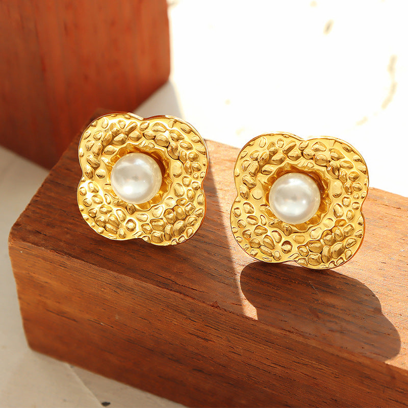 Elegant Gold-Plated Titanium Steel Earrings with Imitation Pearls