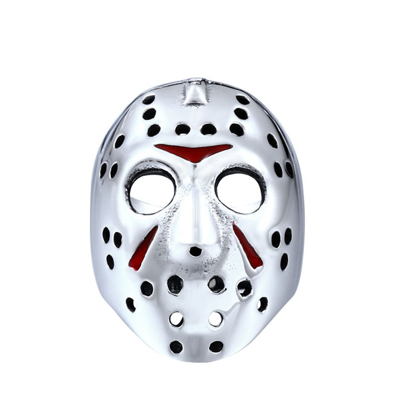 Bold Titanium Steel Ring with Jason Mask Design - Men's Epoxy Jewelry for Film and TV Enthusiasts