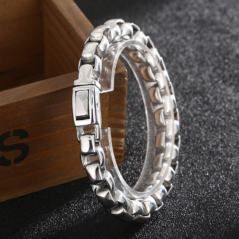 Stylish Minimalist Men's Square Pearl Chain Bracelet in Titanium Steel