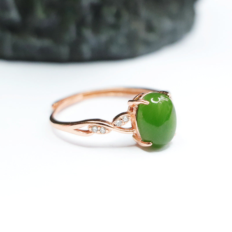 Oval Silver Hotan Jade Jasper Ring