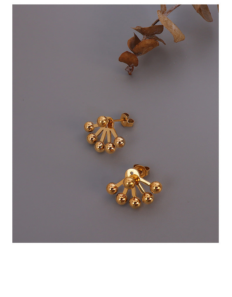 Elegant Steel Bead Earrings in 18K Gold - Planderful Collection