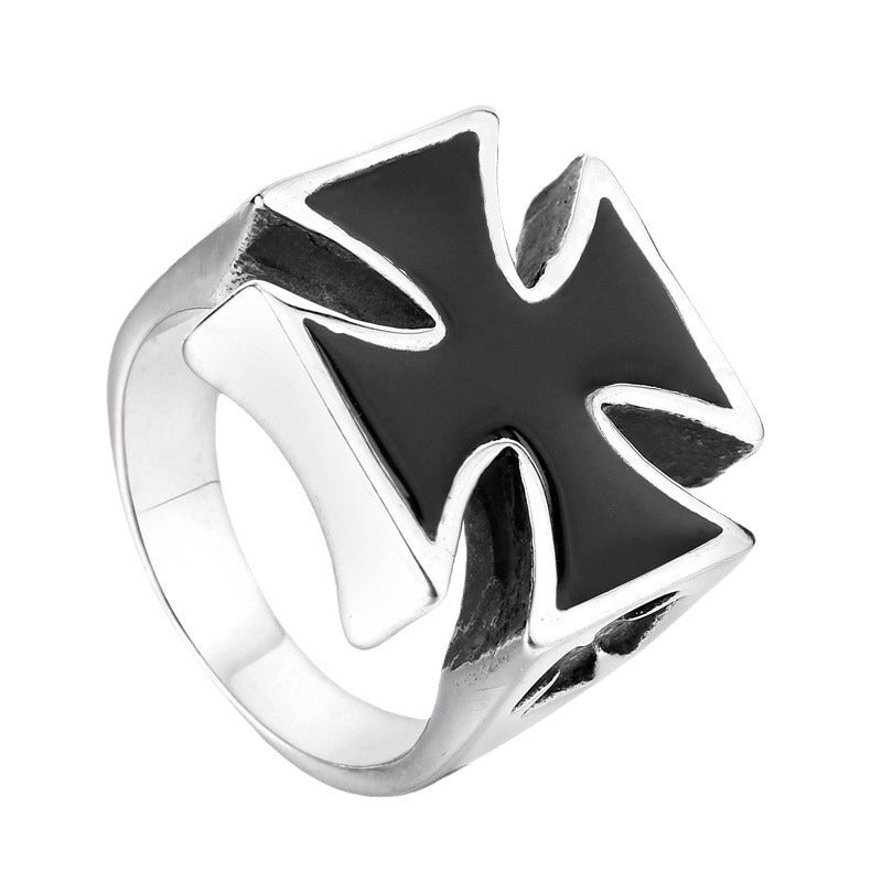 Retro Titanium Steel Men's Ring with Epoxy Finish - Personalized Stainless Steel Jewelry for Him