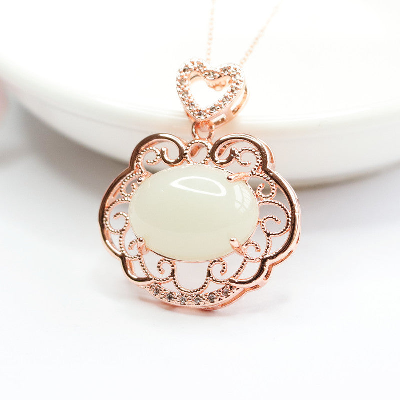 Hetian Jade Ruyi Cloud Hollow Love Zircon Necklace