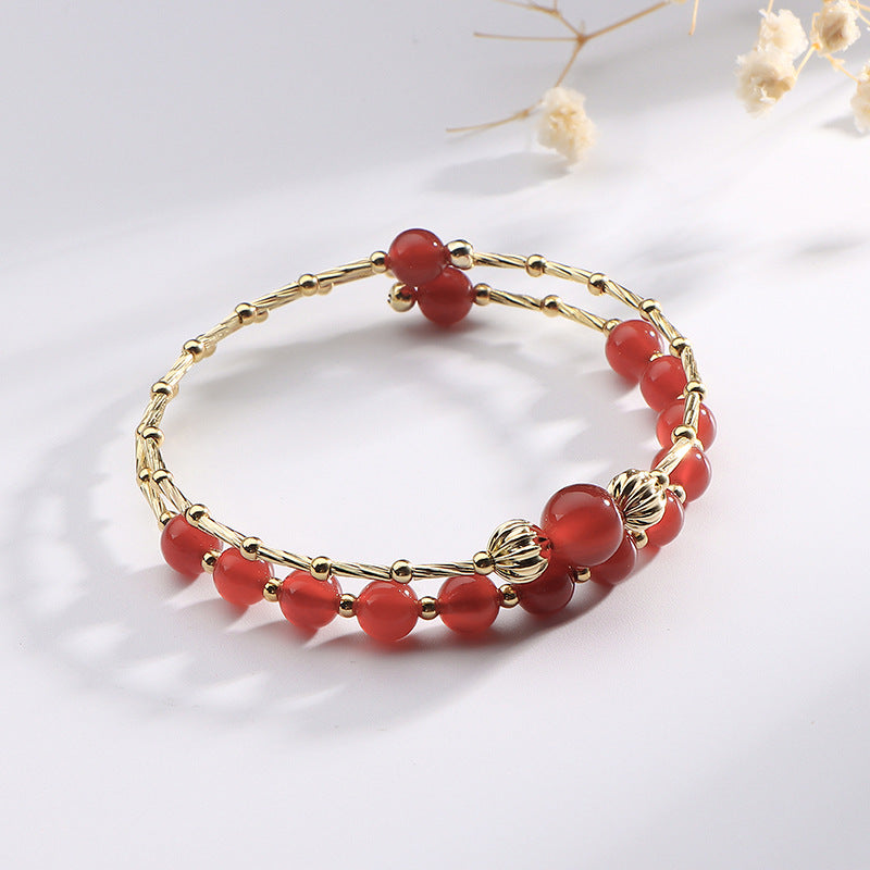 Elegant Red Agate Copper Bracelet for Women by Planderful Collection