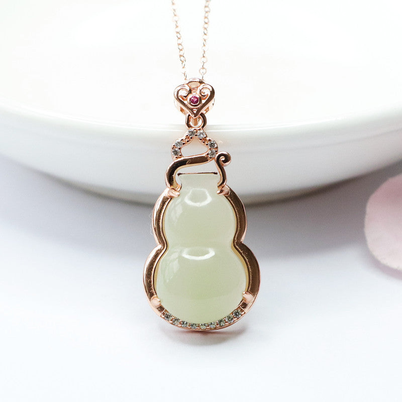 Gourd Jade Necklace with Sterling Silver and Hetian Jade