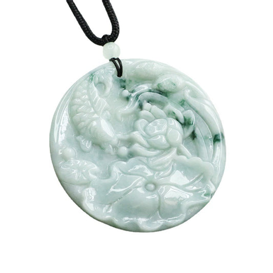 Fortune's Favor Jade Koi Pendant with Lotus Leaf Design