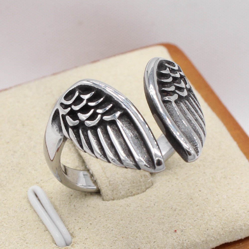 Vintage Angel Wings Men's Titanium Steel Ring with European and American Personality