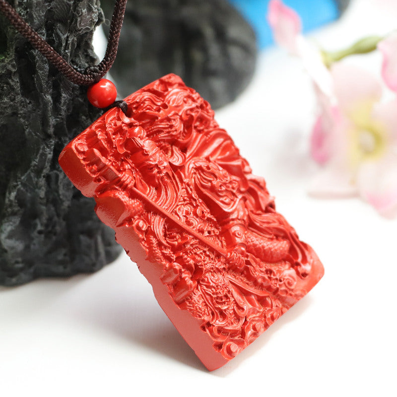 Guan Yu Pendant with Cinnabar Stone Detail