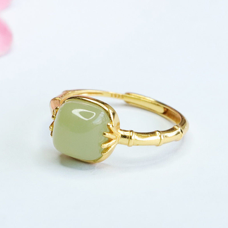 S925 Sterling Silver Hotan Jade Bamboo Ring