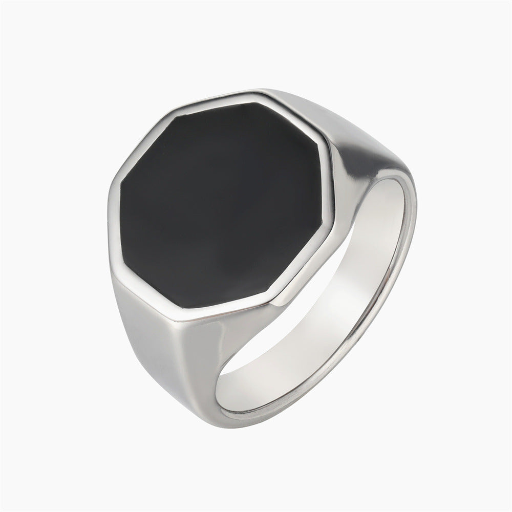 Men's Simple Hexagonal Shell Titanium Steel Ring - European and American Fashion Wholesale Jewelry