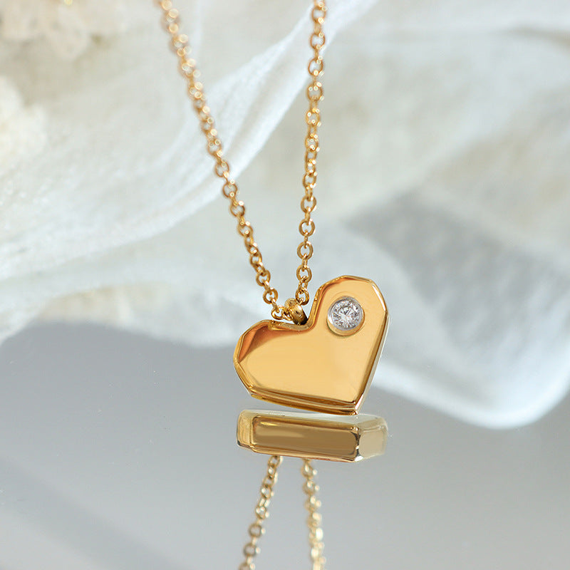 Heartfelt Love Zircon Pendant Necklace in Gold-Plated Titanium Steel