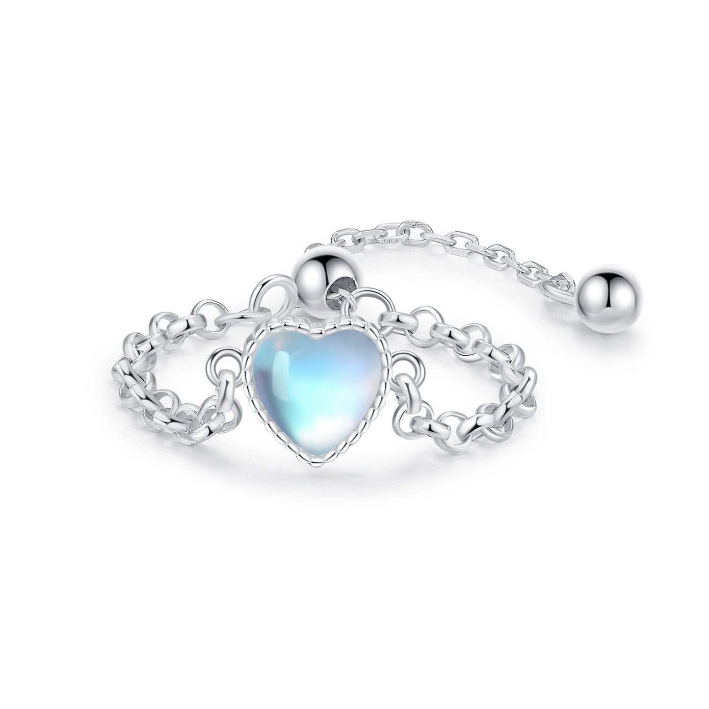 925 Sterling Silver Heart-shaped Moonstone Adjustable Ring