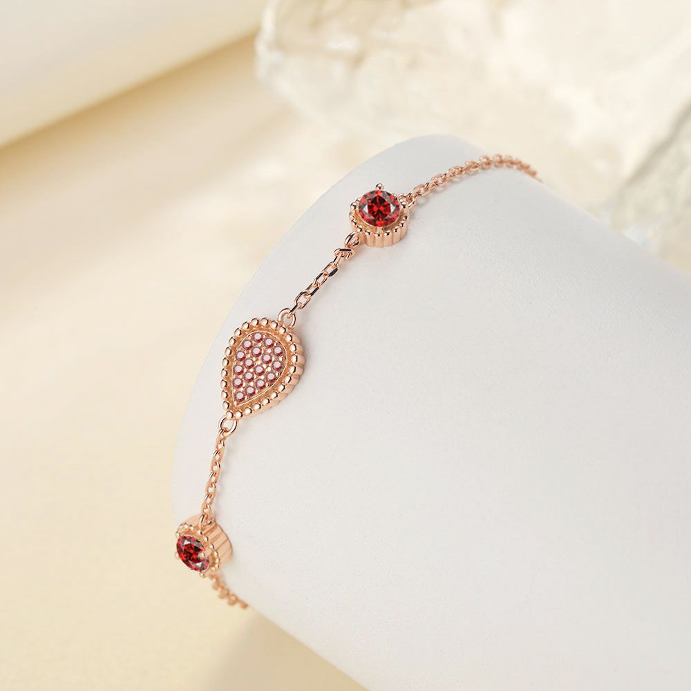 Water Droplet Pendant Round Red Garnet Sterling Silver Bracelet