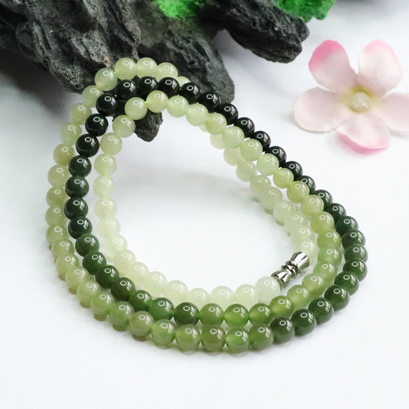 Natural Hetian Jade Jasper Gradient Necklace, Beads Jewelry