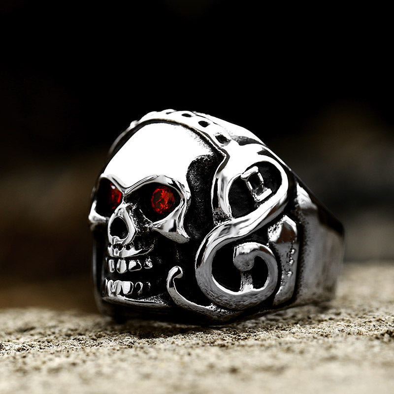 Wholesale Retro Skull Ring in Titanium Steel with Zircon Inlay - Punk Style for Men