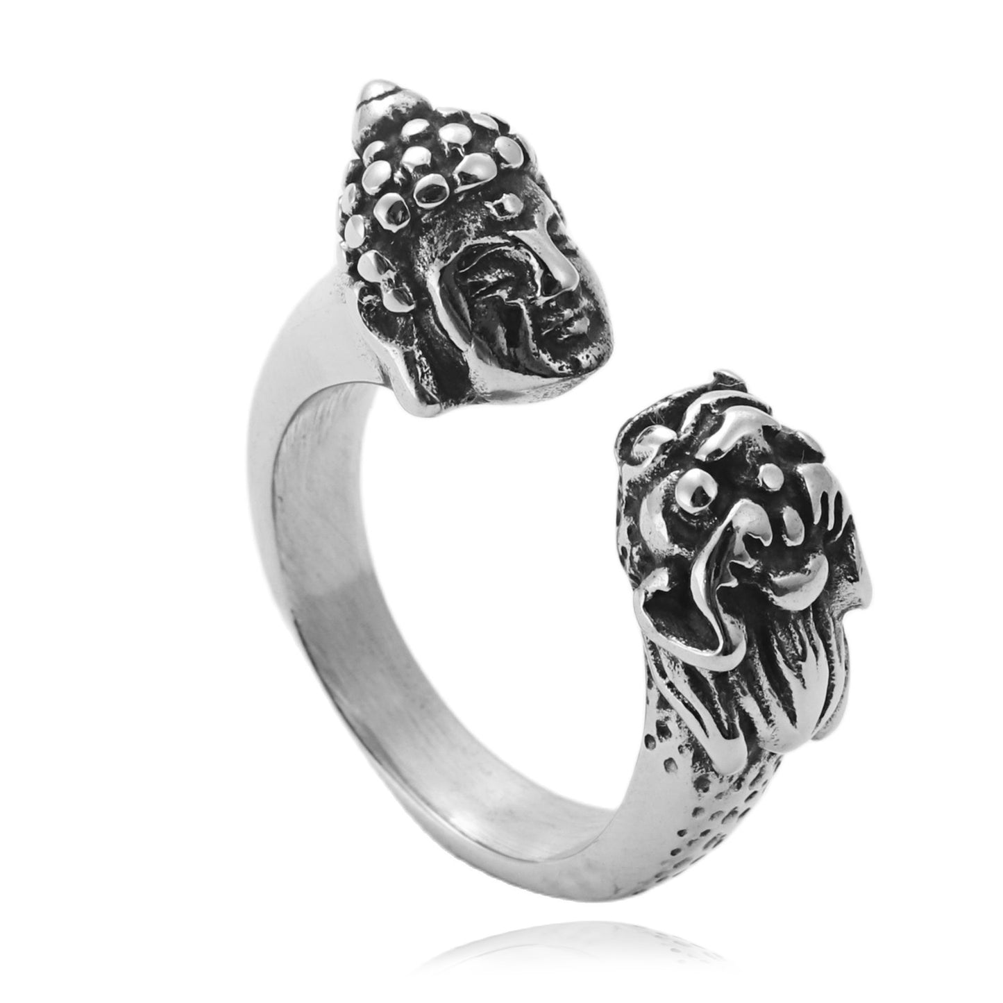 Titanium Steel Buddha Ring for Men - Retro Punk Pixiu Design