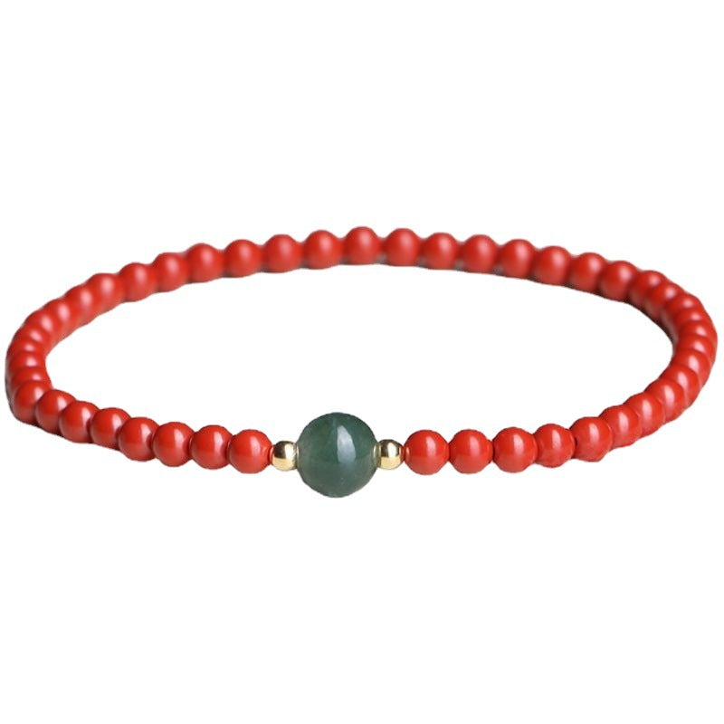 Fortune's Favor Sterling Silver Bracelet with Natural Jade and Cinnabar