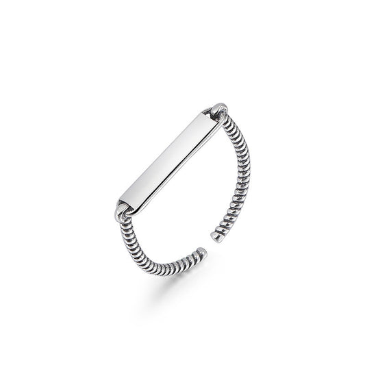 Glossy Horizontal Bar Spiricle Opening Sterling Silver Ring