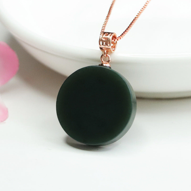 Jewelry Necklace with Blackish Green Round Hetian Jade Pendant