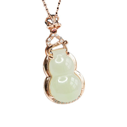 Gourd Jade Necklace with Sterling Silver and Hetian Jade