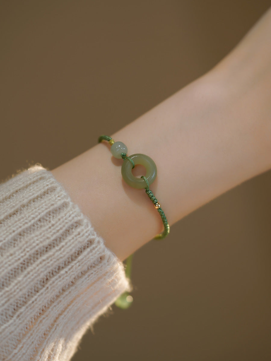 Fortune's Favor Sterling Silver Bracelet with Jade-Adorned Ping'an Clasp