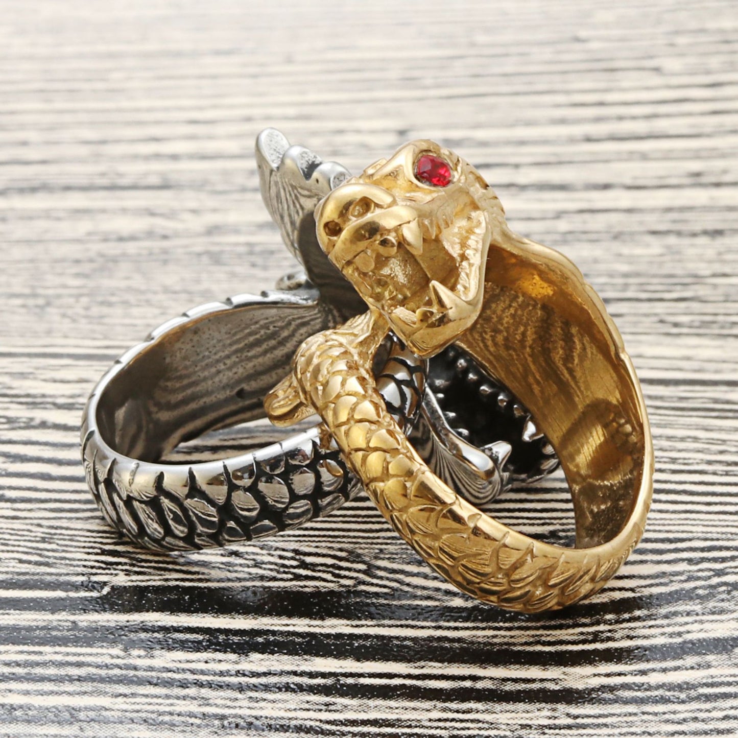 Titanium Steel Dragon Head Ring - Retro Punk Style for Men