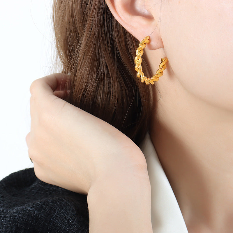 Exaggerated 18K Gold Plated Titanium Steel Fried Dough Twists Earrings - Ins Style Fashion Jewelry