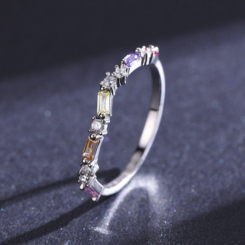 Everyday Genie Sterling Silver Rainbow Zircon Ring in Sizes 5-10