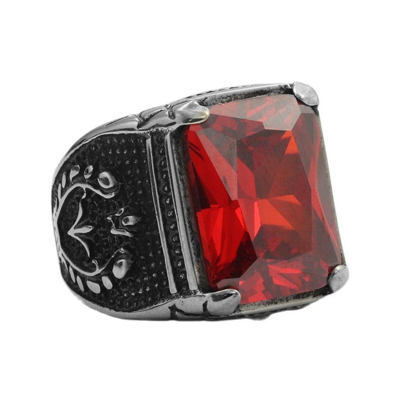 Trendy Multi-Color Zircon Titanium Steel Square Ring for Men and Women