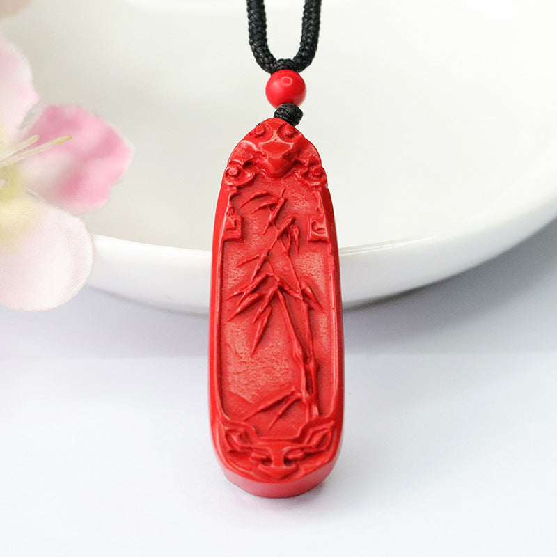 Ethnic Red Cinnabar Stone Pendant With Sterling Silver