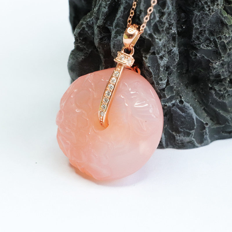 Sterling Silver Peony Agate Pendant Necklace in Rose Gold