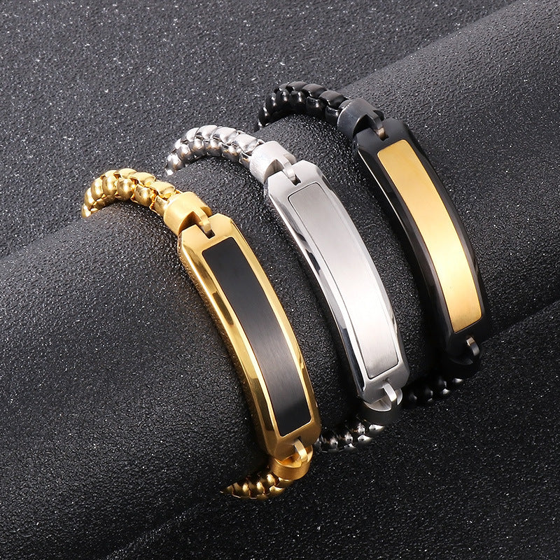 Elegant Curved Bracelet with Laser Lettering and Square Pearl for Men