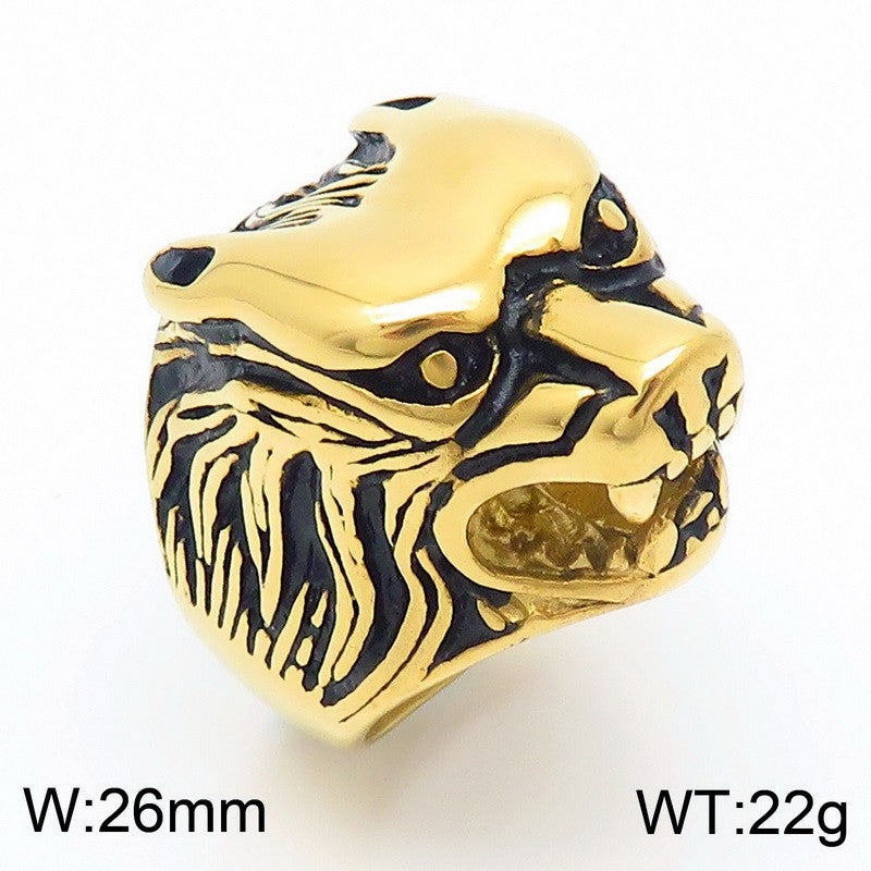 Zodiac Power Men's Ring: Retro Stainless Steel Animal Head Design Featuring Tiger, Wolf, and Sheep