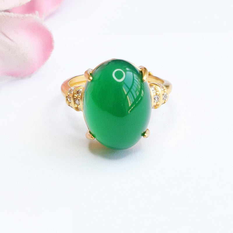 Green Oval Chalcedony Ring ice