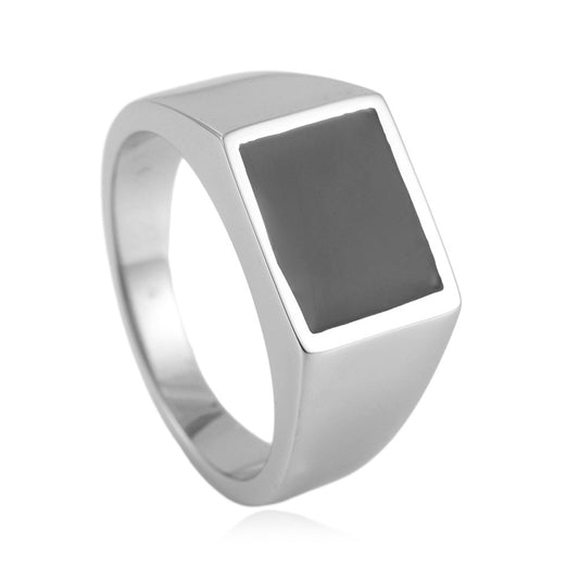 Urban Vintage Titanium Steel Square Epoxy Ring for Men - Stylish Retro Design in Black