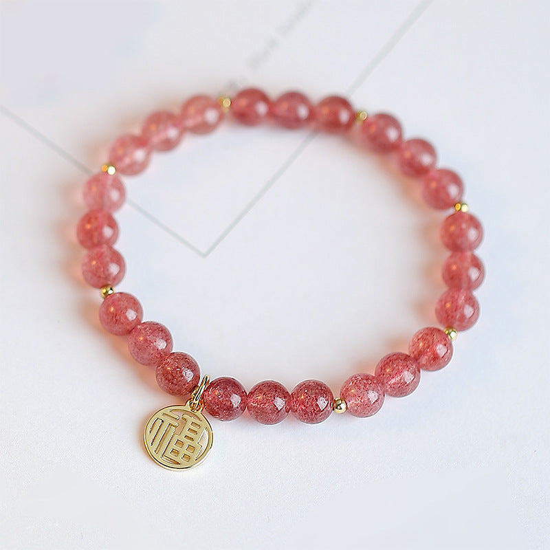 Strawberry Crystal Bracelet with Lucky Card Pendant