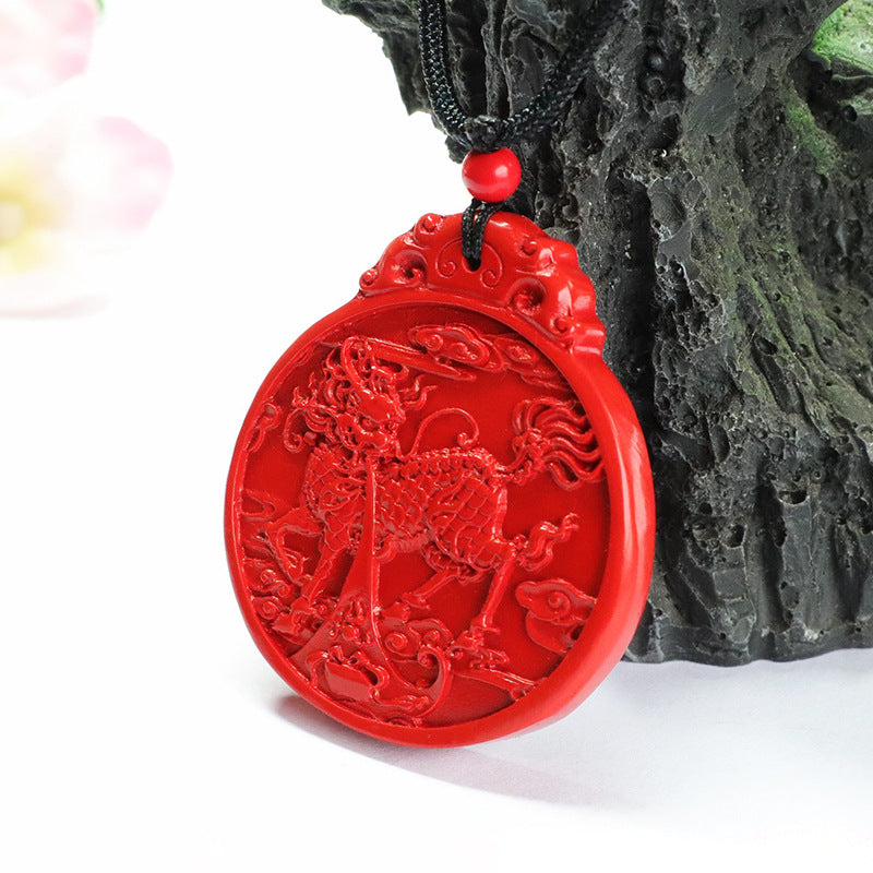 Vermilion Sand Pendant, Red Sand Fire Qilin Round Pendant