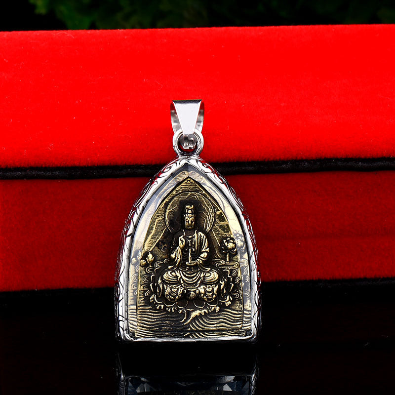 Wholesale Ethnic-Inspired Men's Stainless Steel Buddha Pendant with Crystal Inlay - Retro Style Jewelry for Him