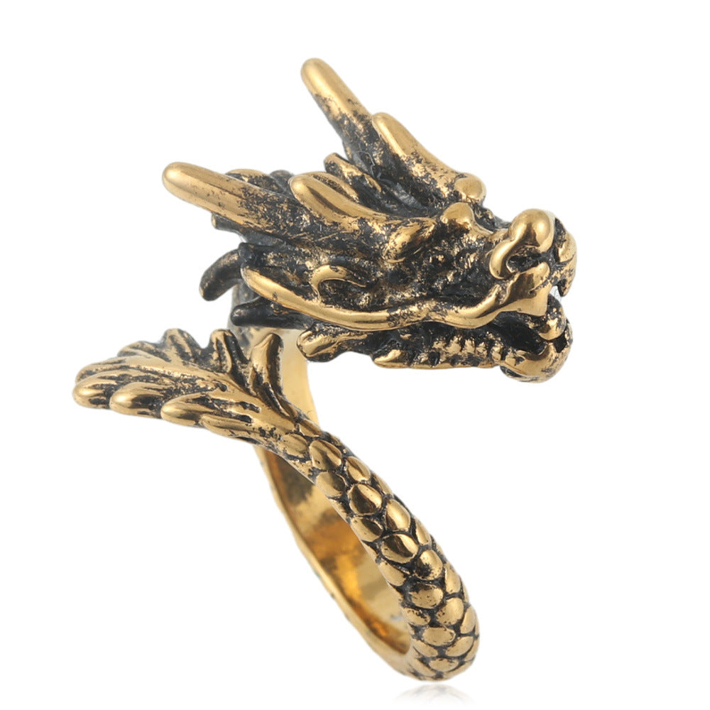 Titanium Steel Dragon Ring for Men - Trendy Punk Retro Style in American and European Design