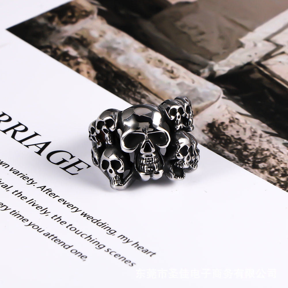 Titanium Steel Skull Ring for Men - European and American Punk Style, Available in Multiple Sizes