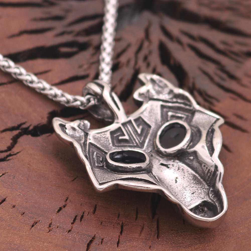 Viking Odin Wolf Head Titanium Steel Pendant Necklace for Men