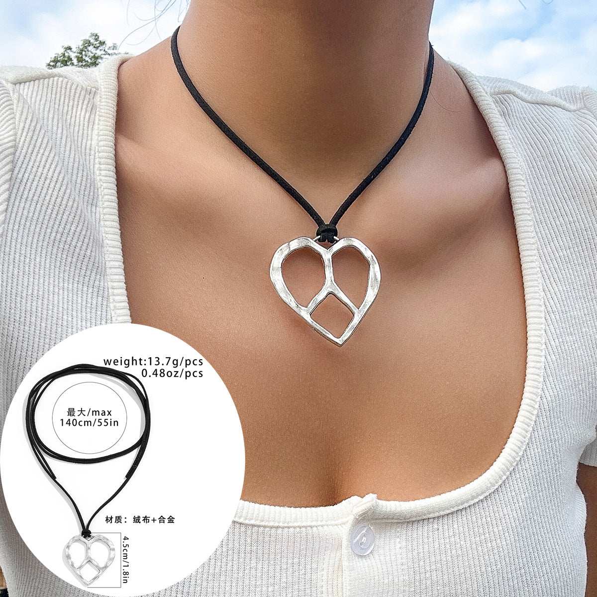 Exaggerated Metal Love Necklace with Adjustable Velvet Wax - Europe and United States inspired.