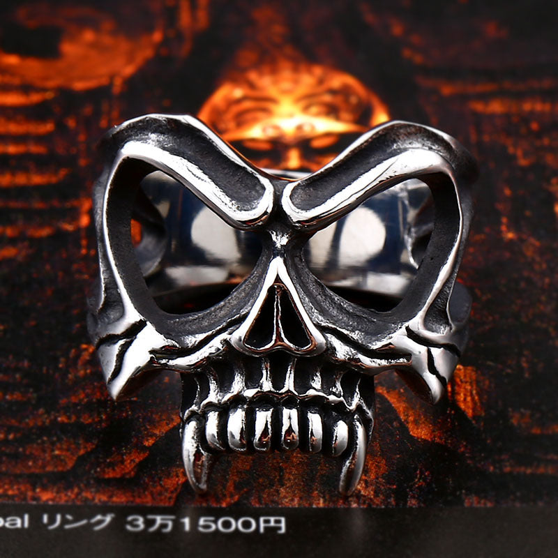 Retro Titanium Steel Skull Mask Ring for Men - Cross-Border Hand Jewelry