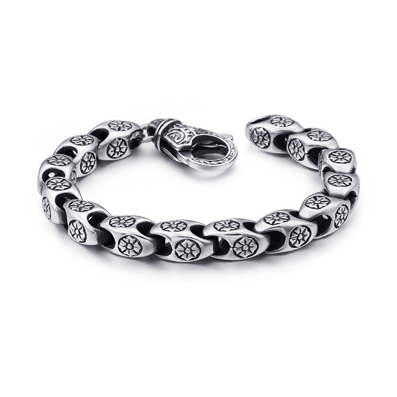 Titanium Steel Punk Flower Hollow Men's Bracelet - Retro European American Style